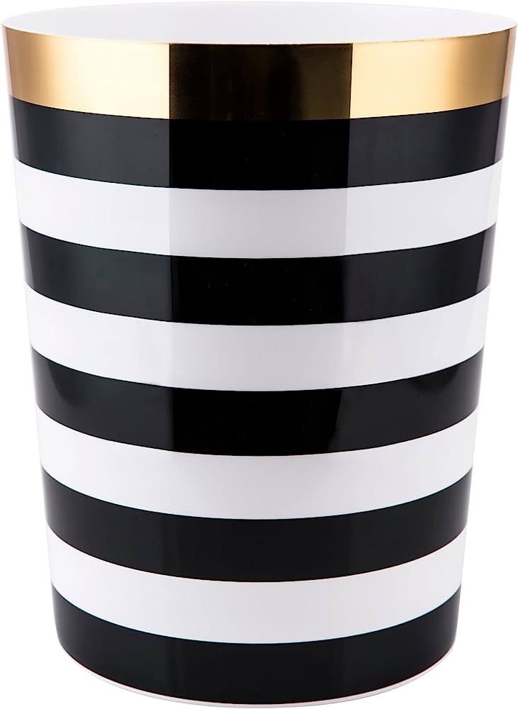 Allure Home Creation Derby Wastebasket, Black and White with Gold Accent, Lightweight Plastic, Co... | Amazon (US)