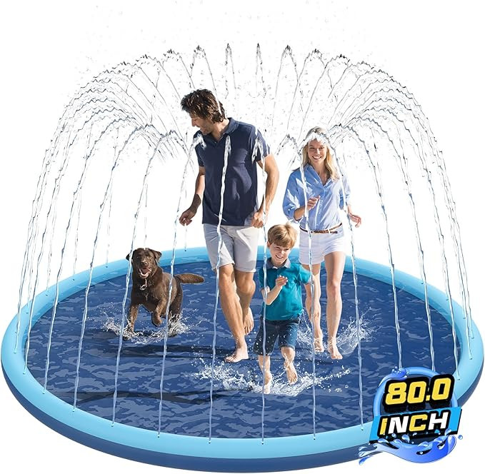 Non-Slip Splash Pad for Kids and Dog, 80" Extra Large Baby Play Mat, Dog Pool Toys, Thicken Sprin... | Amazon (US)