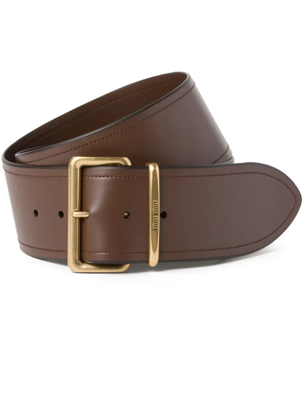 The DetailsRunwayMiu Miulogo-engraved buckle beltMade from smooth brown leather, this Miu Miu bel... | Farfetch Global