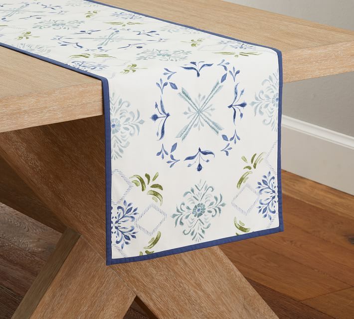 Chambray Tile Cotton Table Runner | Pottery Barn (US)