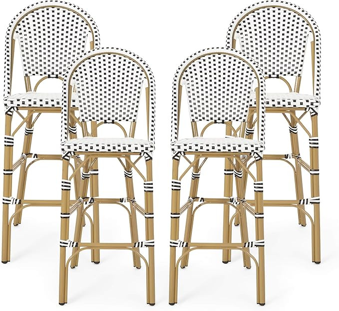 Christopher Knight Home 314450 Kinner Outdoor Barstool, Black + White + Bamboo Print Finish | Amazon (US)