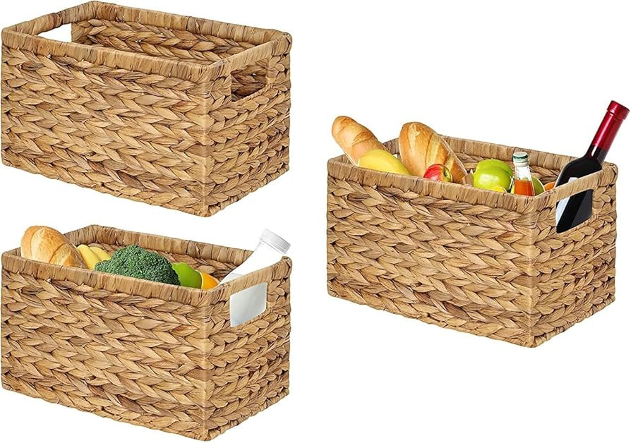 BARIEN Set of 3 Natural Water Hyacinth Storage Baskets 12.6” x 8” x 7”, Rectangular Wicker ... | Amazon (US)