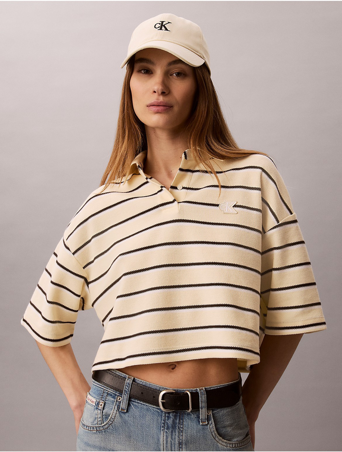 Calvin Klein Women's Stripe Cropped Boxy Polo Shirt - Yellow - XS | Calvin Klein (US)