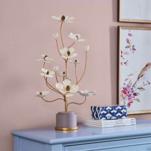 Floral Decorative Stem with White & Gold Magnolia Blossoms and Hand  Painted Base | Ballard Designs, Inc.