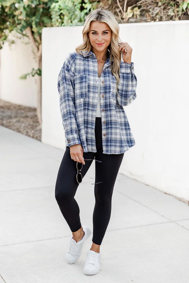 Meet You Outside Dark Blue/White Plaid Shacket | Pink Lily