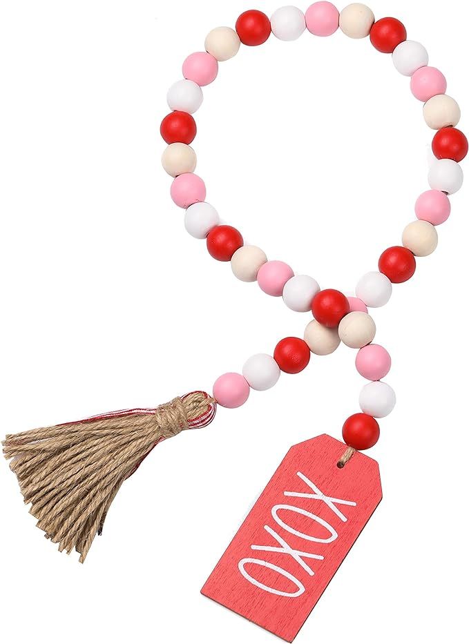 Valentine’s Day Wood Bead Garland with Tassels and XOXO Wooden Embellishments Rustic Farmhouse ... | Amazon (US)