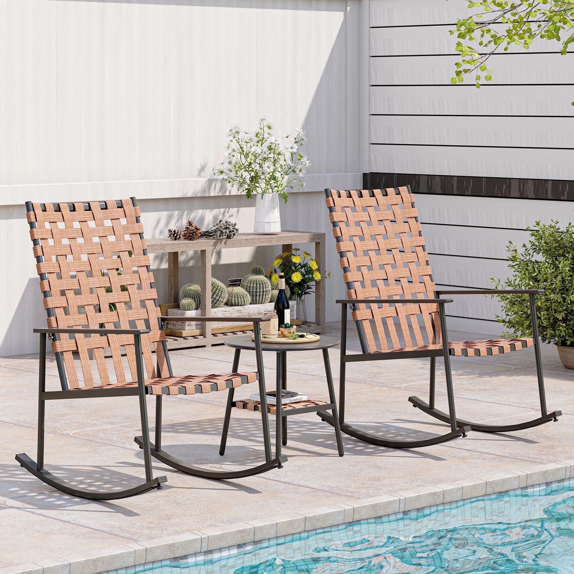 LAUSAINT HOME 3-Piece Outdoor Patio Furniture Set, 2 Wicker Rocking Chairs with Side Table, Brown | Walmart (US)