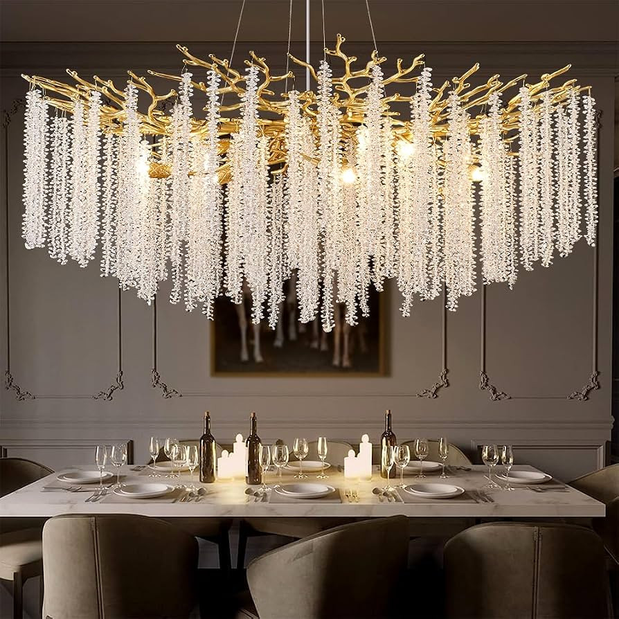 Modern Crystal Tree Branch Chandelier, Large Luxury Gold Linear Round Raindrop Pendant Light Fixt... | Amazon (US)