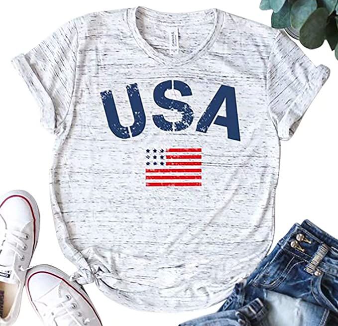 American Flag Shirt Women USA Flag T Shirt 4th of July Patriotic Shirt Casual Star Stripes Tee To... | Amazon (US)