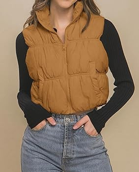 Poetsky Womens Cropped Puffer Vest Stand Collar Winter Zip Up Sleeveless Warm Outerwear Padded Co... | Amazon (US)