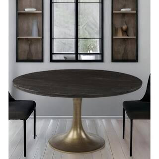 Brown Wood 54 in. Pedestal Dining Table Seats 4 | The Home Depot