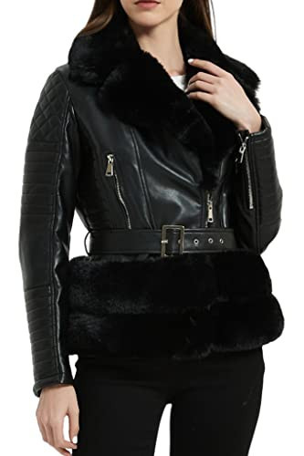 Bellivera Women Faux Leather Jacket Moto Biker Coat PU Sherpa-Lined Outerwear 8831 Black XXL | Amazon (US)