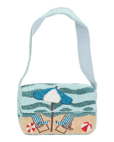 Umbrella And Chairs All Over Hand Beaded Shoulder Bag For Women, Leather | TJ Maxx