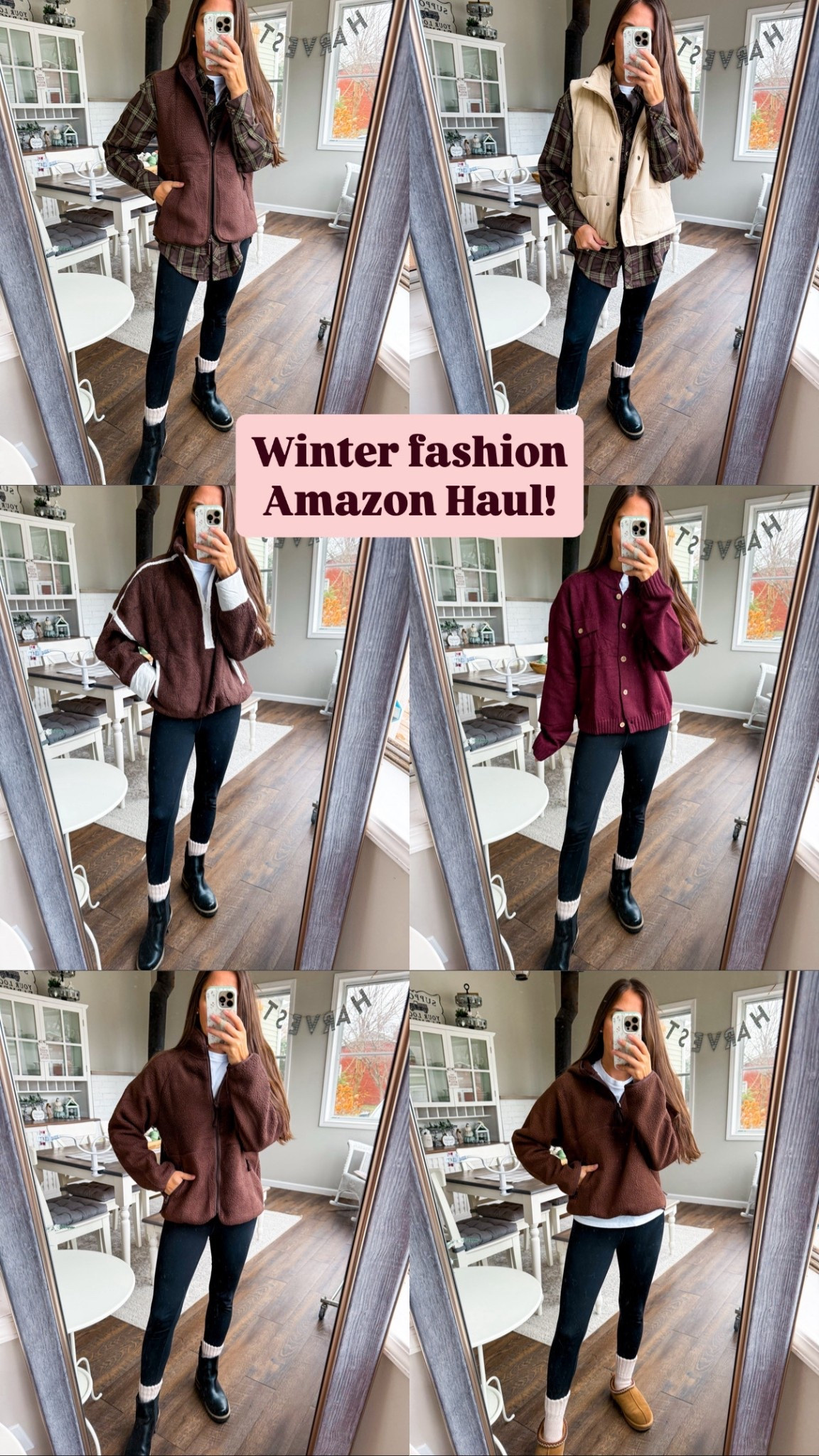 Amazon winter fashion haul! 
Brown vest XS 
Corduroy vest small 
Brown pullover small 
Brown zip jacket XS 
Brown 1/4 zip pullover XS 
Maroon cardigan small 
Leggings tts short 
Shoes tts 

#LTKFindsUnder100 #LTKFindsUnder50 #LTKSaleAlert