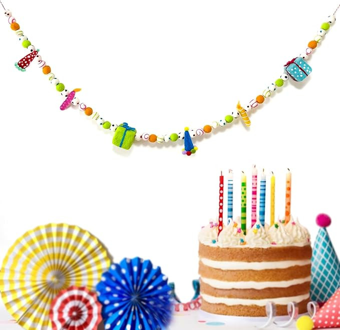 Pre-Strung Happy Birthday Banner, Colorful Felt Ball Garland, Felt Party Hats, Birthday Candles, ... | Amazon (US)