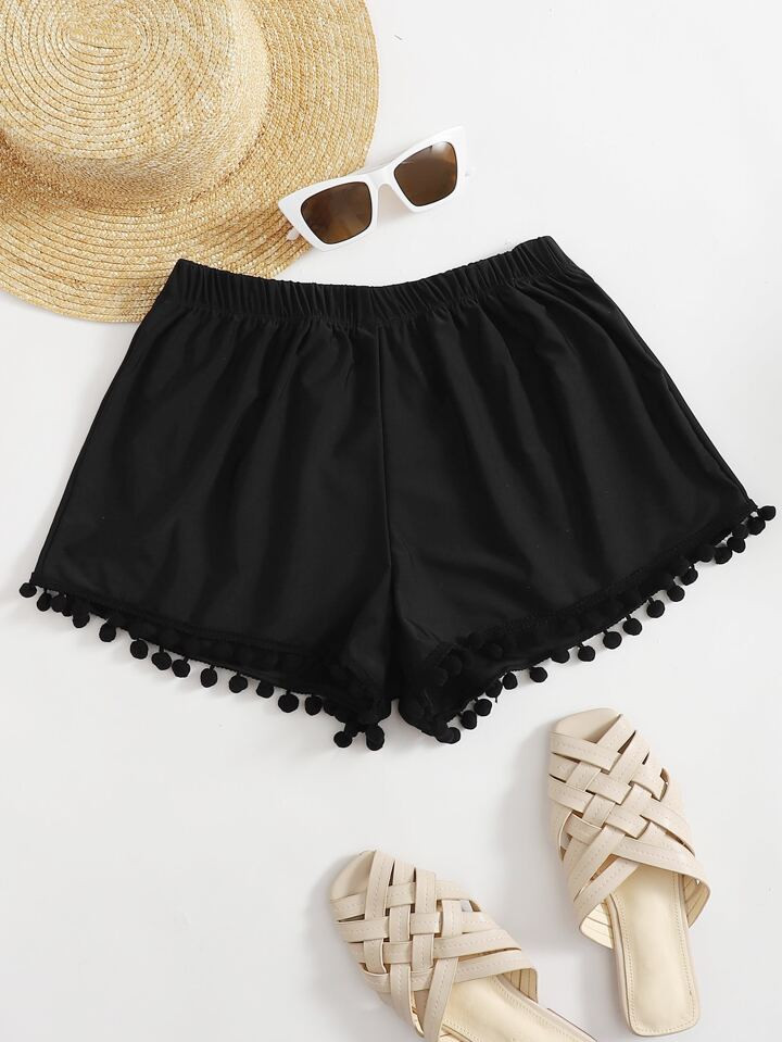 Swim Mod Summer Beach Pom-Pom Trim Bikini Shorts | SHEIN