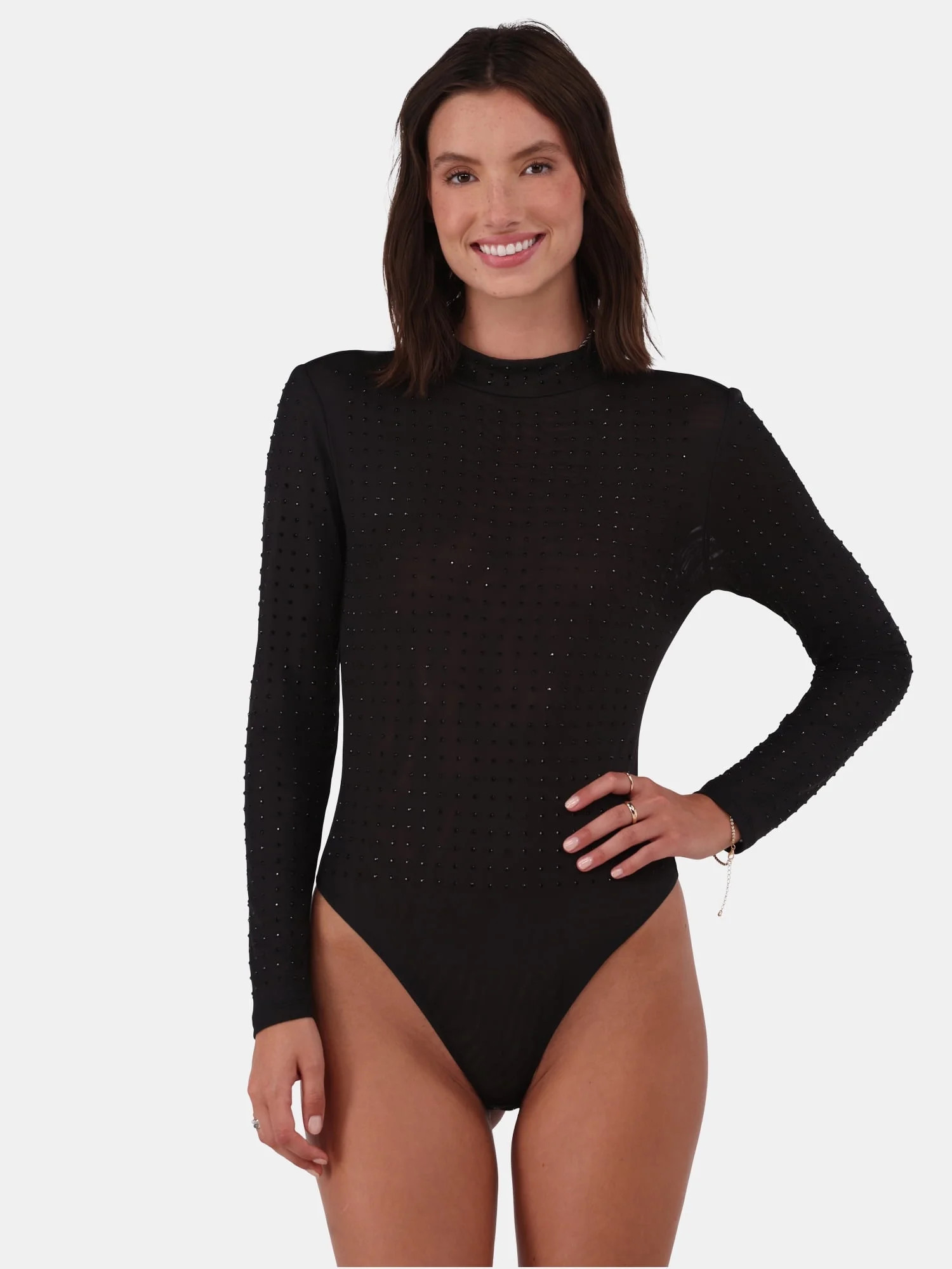 No Boundaries Mesh Studded Bodysuit, Women's and Women’s Plus - Walmart.com | Walmart (US)