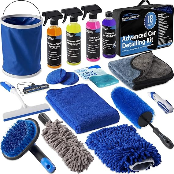 Relentless Drive Car Detailing Kit (18pc) - Car Cleaning Kit - Car Wash Kit - Complete Car Wash K... | Amazon (US)