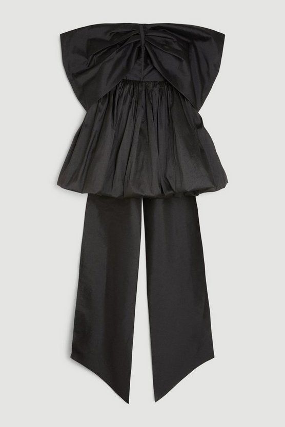 Bow Detail Tulle Taffeta Woven Mini Dress | Karen Millen UK + IE + DE + NL