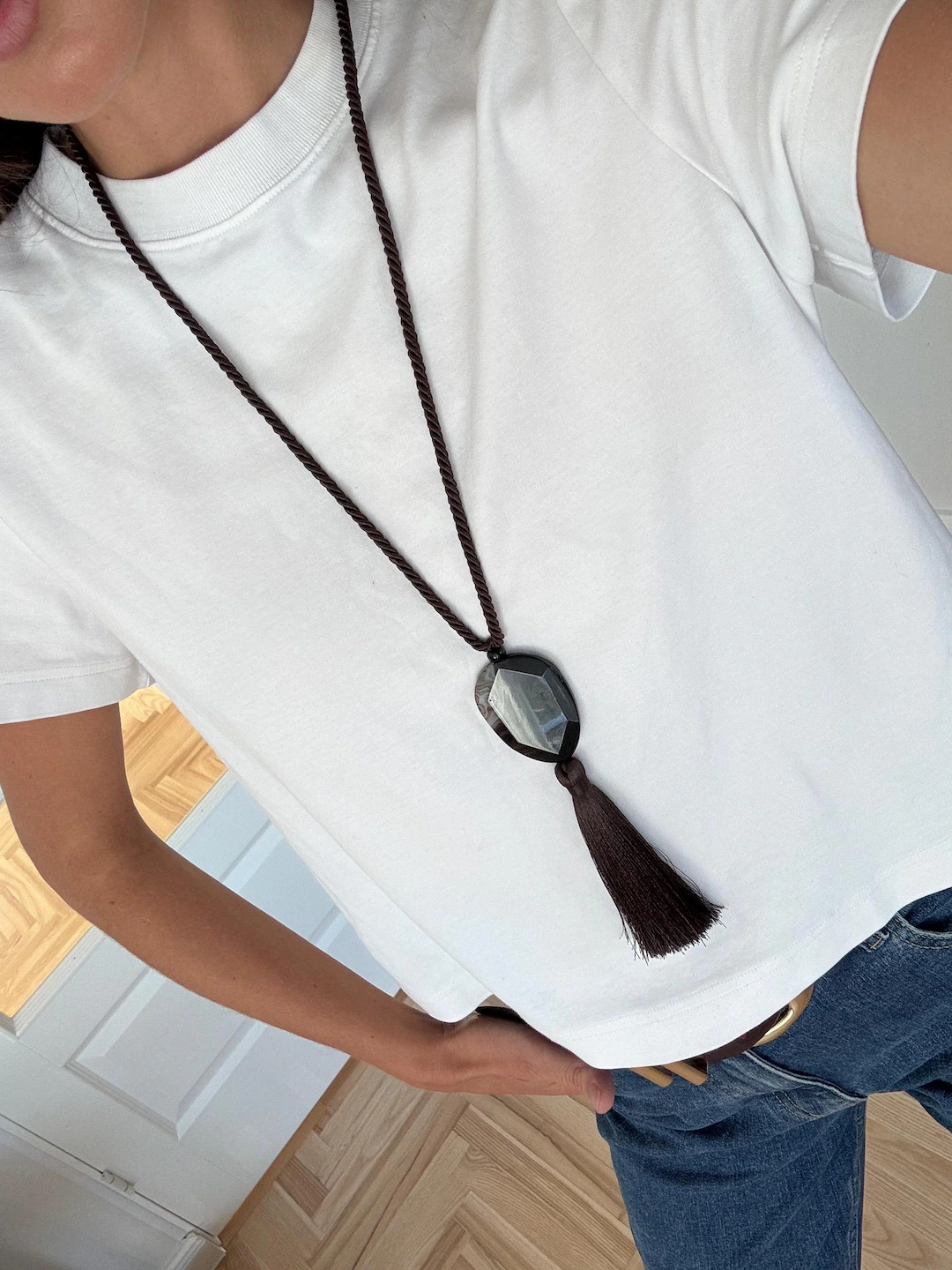 Dark Brown Necklace With Gemstone and Tassel - Etsy | Etsy (US)