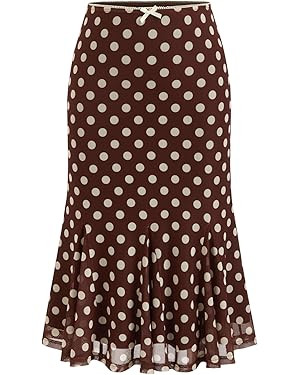 CIDER Womens Polka Dot Midi Skirt Vintage Bowknot Sheer Mesh Ruffle Hem Retro Fashion Going Out C... | Amazon (US)