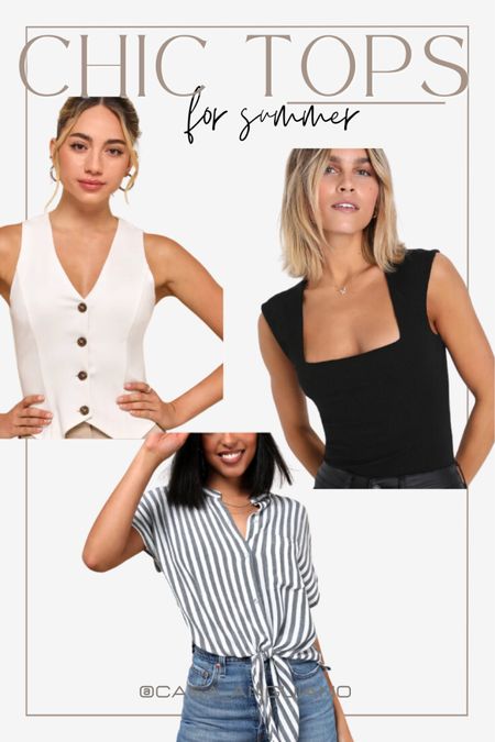Summer Tops for Women

Affordable Fashion | Women’s Fashion | Lulus | Striped Top | Bodysuit | Square Neck Top | Women’s Blouse | Women’s Shirt | Ribbed Top | Vest Top | Women’s Vest | Summer Vest

#LTKFindsUnder50 #LTKSeasonal #LTKStyleTip