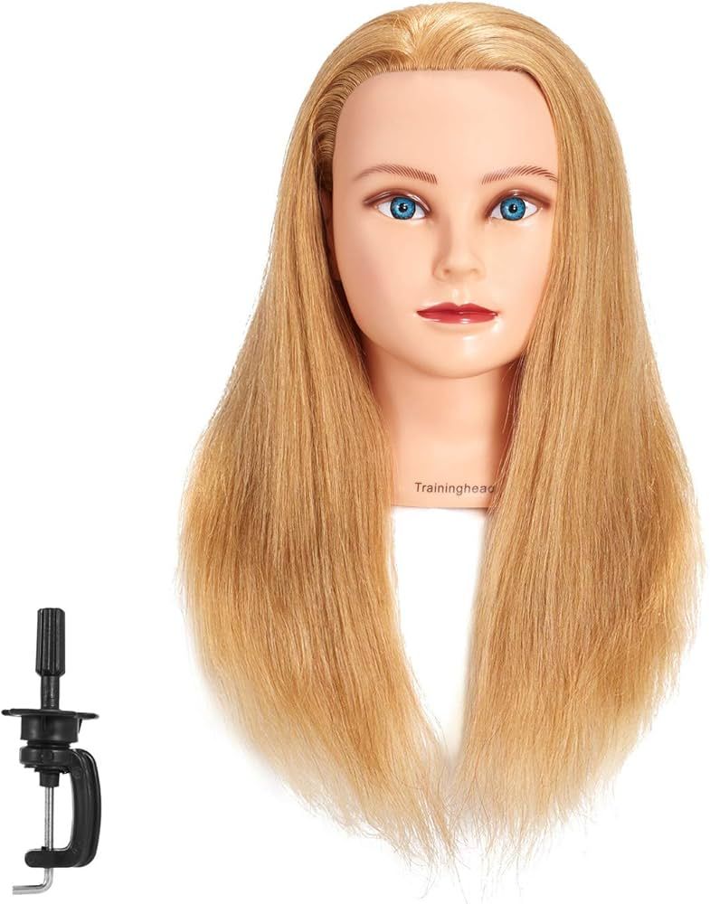 20-22" 100% Human hair Mannequin head Training Head Cosmetology Manikin Head Doll Head with free ... | Amazon (US)