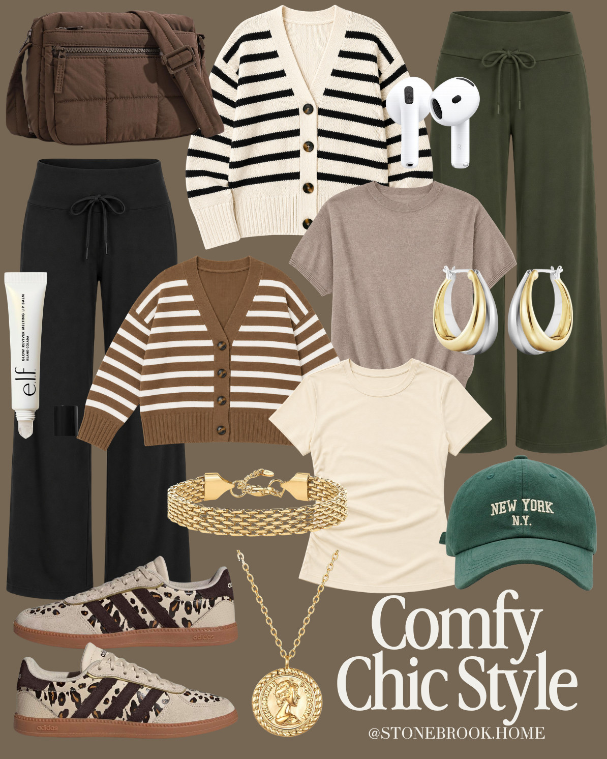 Amazon Fashion, Amazon Outfit, Amazon Style, Comfy Chic Outfit, Elevated Casual Style, Neutral Capsule Wardrobe, Wide Leg Lounge Pants, Everyday Basics, Striped Knit Cardigan, Crew Neck Tee, Casual Coffee Run Outfit, Leopard Sneakers, Black Crossbody Bag, Neutral Outfit Ideas, Capsule Wardrobe Essentials, Relaxed Everyday Style, Comfortable Travel Outfit, Minimalist Fashion, Weekend Outfit, Classic Casual Style, Timeless Wardrobe, Neutral Fashion, Effortless Everyday Style, Amazon Finds

#LTKgrwm #LTKootd #LTKSeasonal