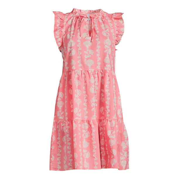 Time and Tru Women's Tiered Cotton Poplin Dress | Walmart (US)