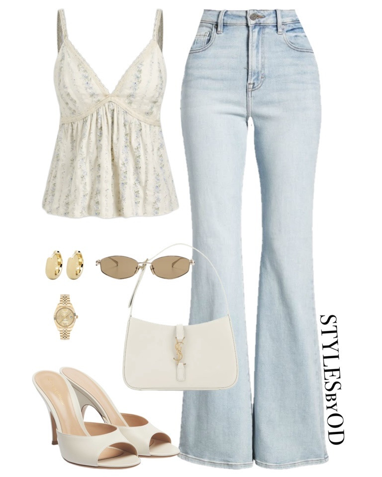 Cute and romantic summer outfit for a brunch date in soft neutral tones🥞🤍

There’s just something about a floral cami and light-wash flared denim that gives effortless feminine and minimal vibes🕊️💐

#romantic #brunchoutfit #feminine #LTKfashion

#LTKstyletip #LTKeurope #LTKsummer #LTKspring