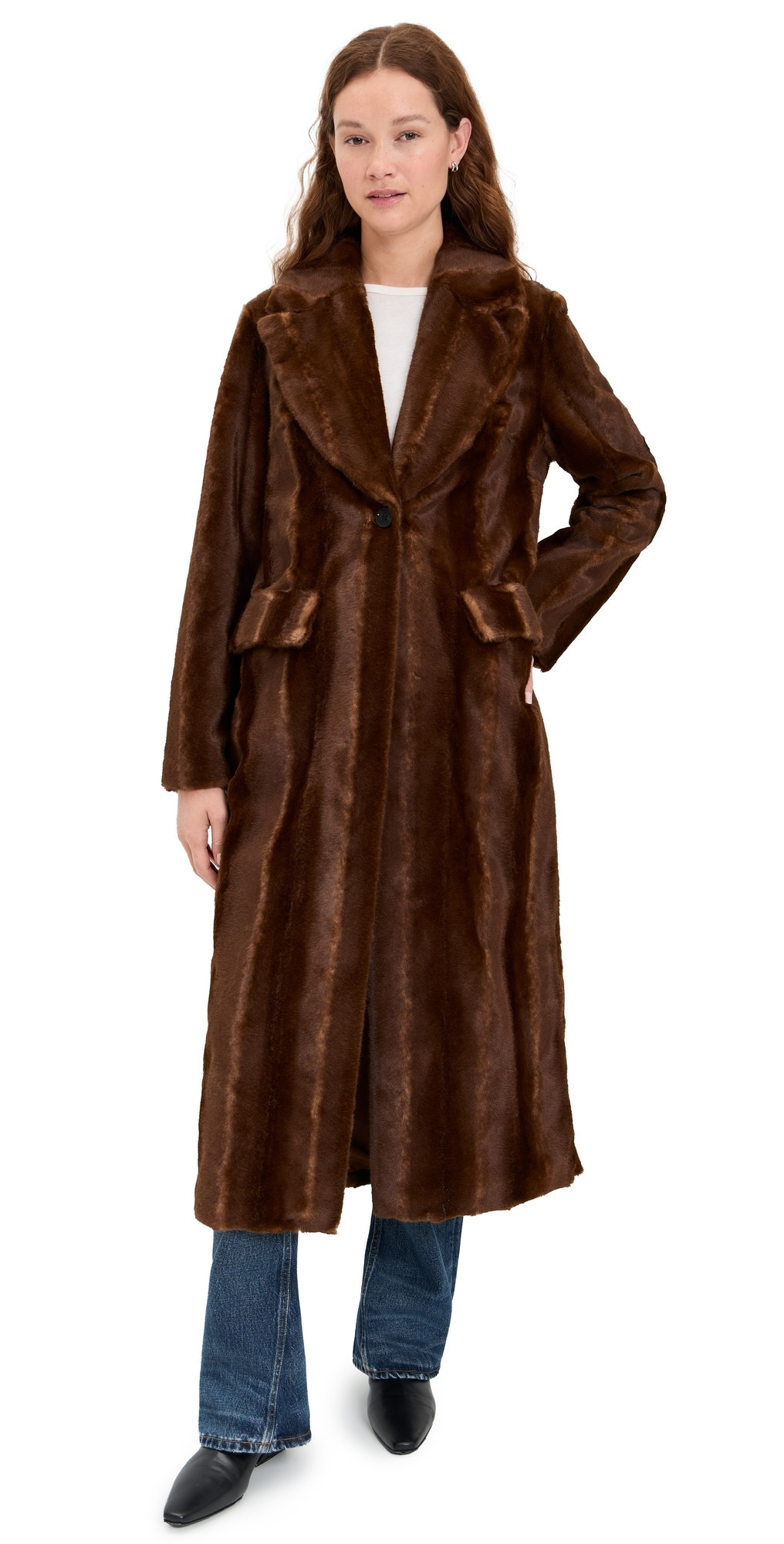 Avec Les Filles Long Faux Fur Coat Brown Mink XS | Shopbop