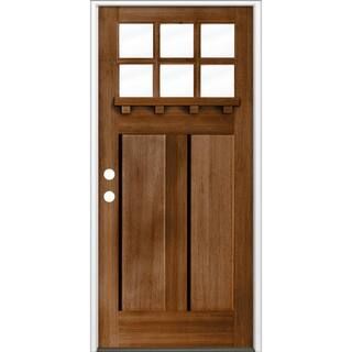 Krosswood Doors 36 in. x 80 in. Craftsman Right Hand 6-LIte Provincial Stain Douglas Fir Prehung ... | The Home Depot