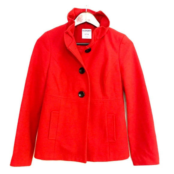 Red Pea Coat w/ Ruffle Collar! | Poshmark