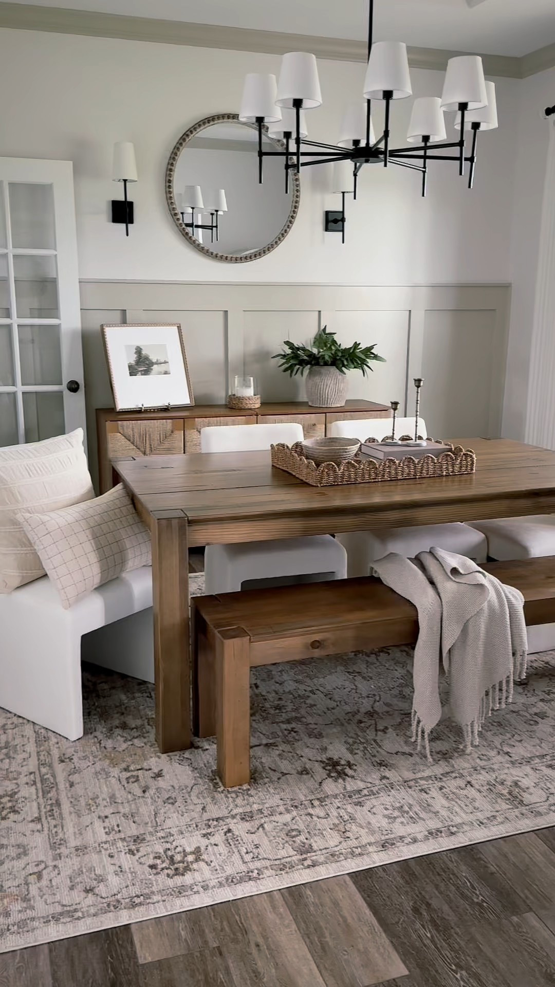 Dining room refresh with Magnolia by Joanna Gaines x Loloi! The Pace rug has a warm, earth color palette and is designed with a nod to vintage Turkish rugs. Combined with two beautiful pillows from her collection, this room is complete! 

Rugs / dining room table, upholstered chairs / chandelier / pillow covers / drapes / curtain rod / wall sconce / pottery barn / magnolia / round mirror / scallop basket / wicker / seagrass / candle sticks / candle tapers / hurricane / picture stand / wall art / snowbound / accessible beige / throw blanket / modern organic / buffet table / side board / curtain rod / loloi 

#LTKStyleTip #LTKFindsUnder100 #LTKHome