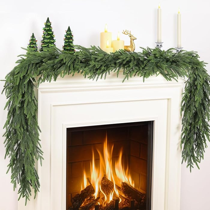 12FT（2 * 6FT） Christmas Norfolk Pine Garland, Real Touch Faux Green Garlands, Winter Artifici... | Amazon (US)