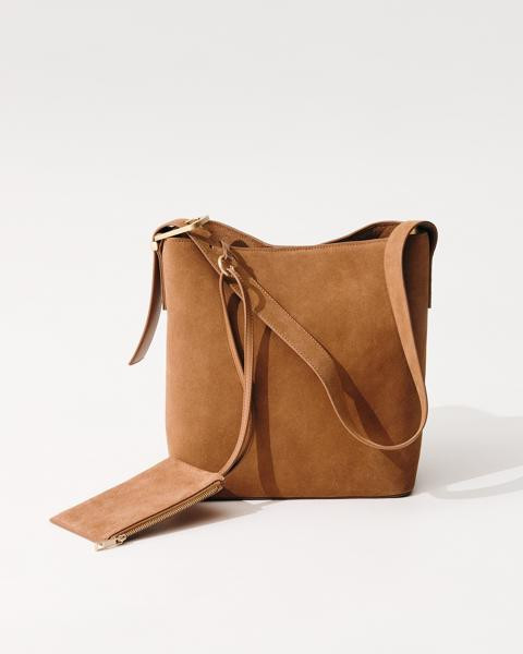 Premium Suede Leather Bucket Tote Bag - Tan | Target AU