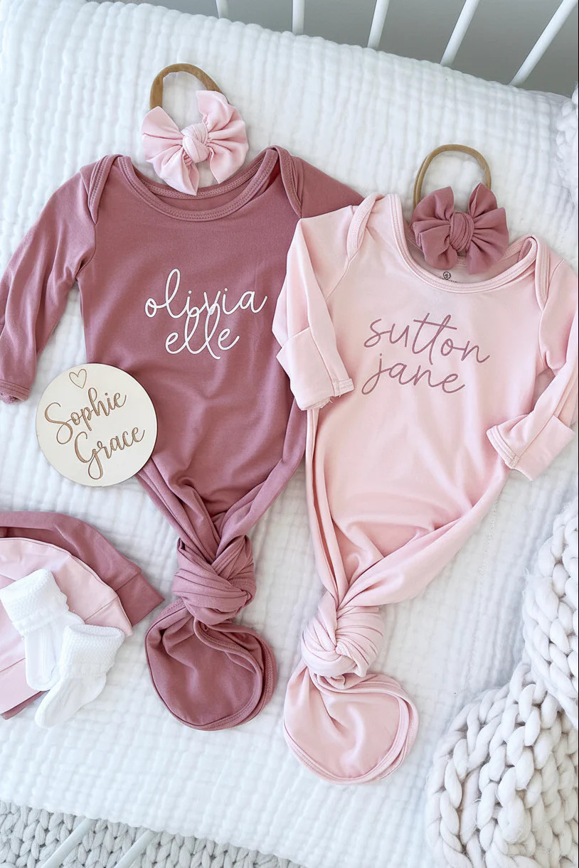 Girl Personalized Bamboo Newborn Baby Knot Gown & Hat | Caden Lane