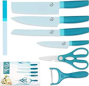 Knife Set, Fukep Kitchen Knife Set of 6 PCS, Non-stick Chef Knife Set with Scissors and Peeler, B... | Amazon (US)