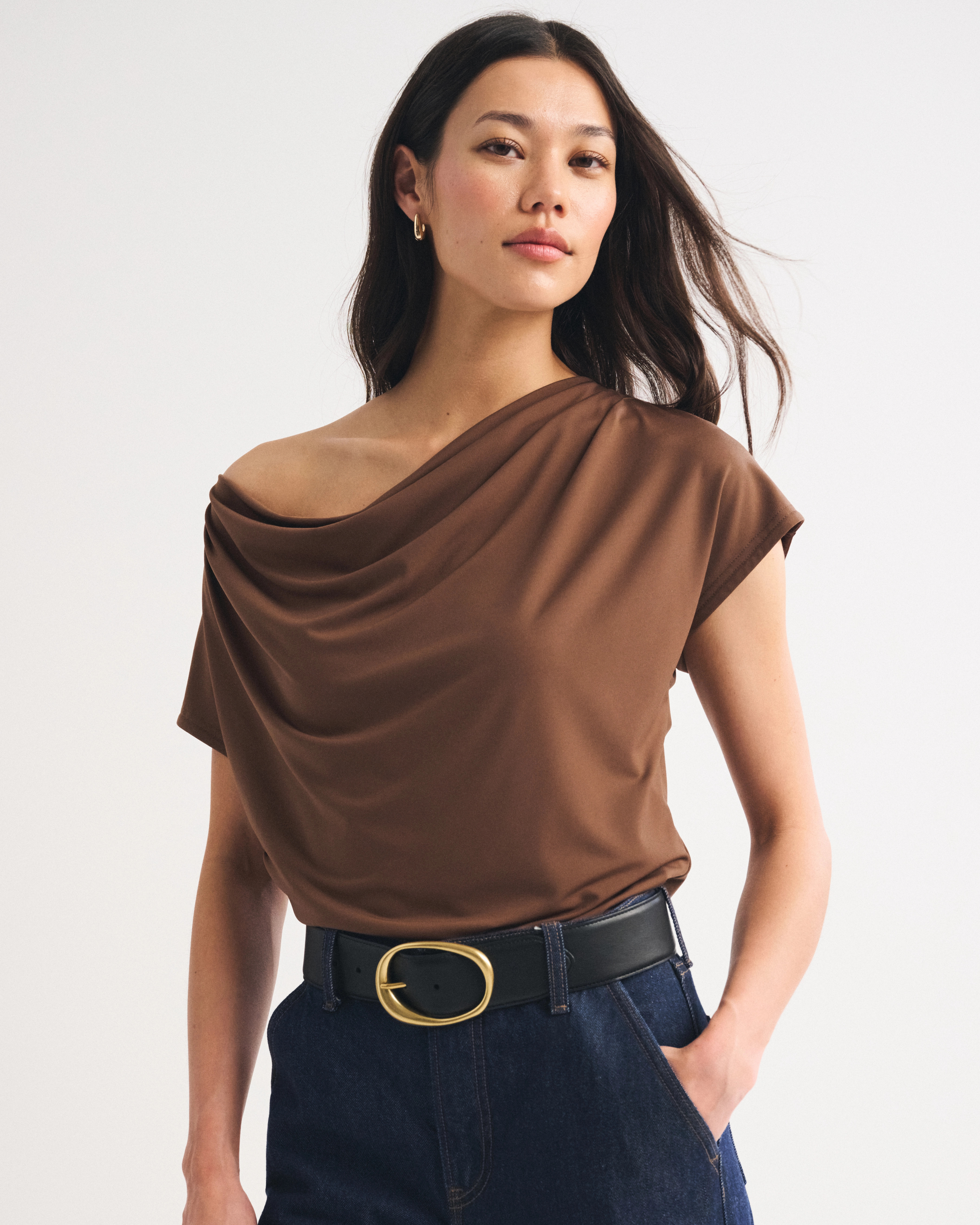 Asymmetrical Draped Cowl Neck Top | Abercrombie & Fitch (US)