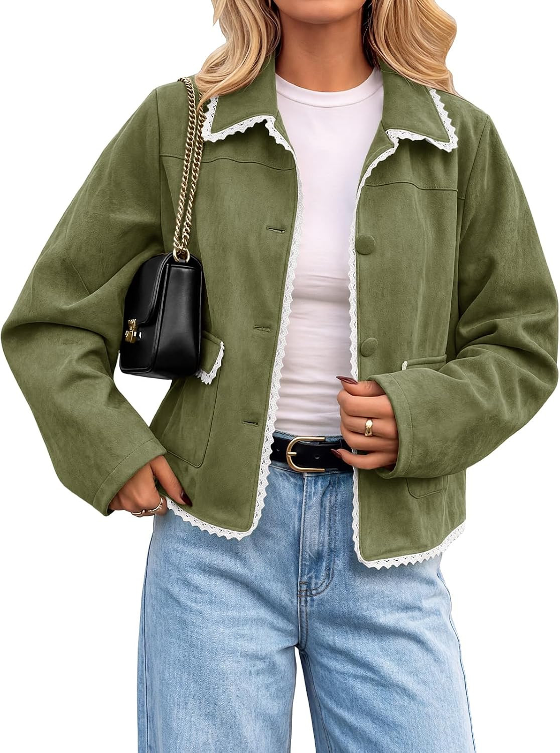 Tankaneo Womens Faux Suede Leather Jackets Trendy Casual Button Down Coats | Amazon (US)