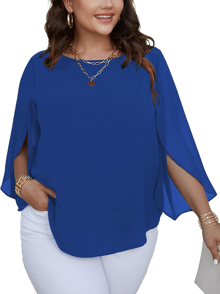 SCOMCHIC Plus Size Blouses for Women Summer Chiffon 3/4 Sleeve Tunic Tops Dressy Scoop Neck Casua... | Amazon (US)