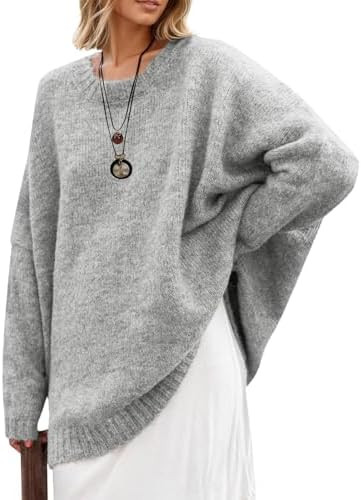 Saodimallsu Womens Oversized Tunic Sweaters Long Sleeve Crew Neck Chunky Knit Slouchy Casual Pull... | Amazon (US)