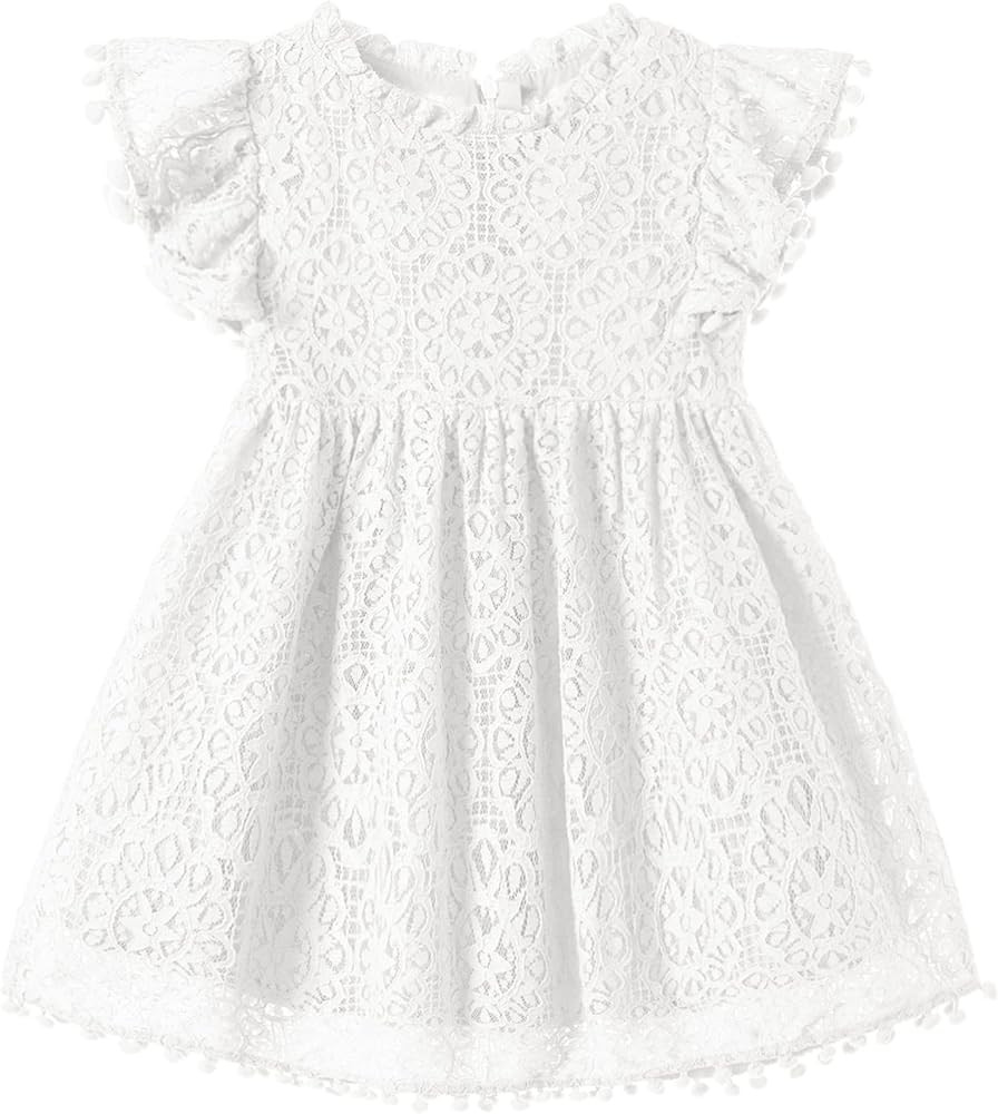 Niyage Toddler Girls Elegant Lace Pom Pom Flutter Sleeve Party Princess Dress | Amazon (US)