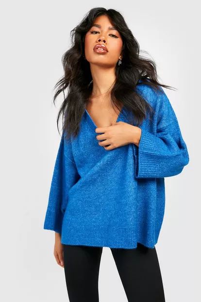 Slouchy Wide Sleeve V Neck Sweater | Boohoo.com (US & CA)