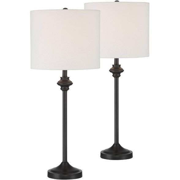 360 Lighting Modern Buffet Table Lamps Set of 2 Black Metal White Fabric Drum Shade for Dining Ro... | Target