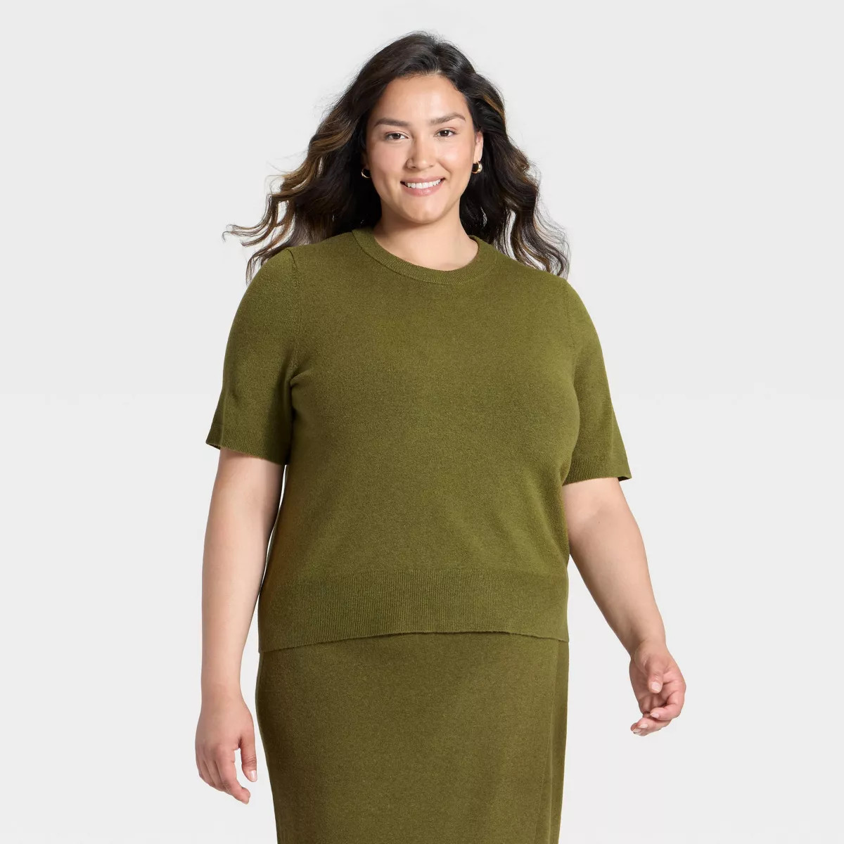 Women's Short Sleeve Cozy Knit Sweater - A New Day™ Green 4X | Target