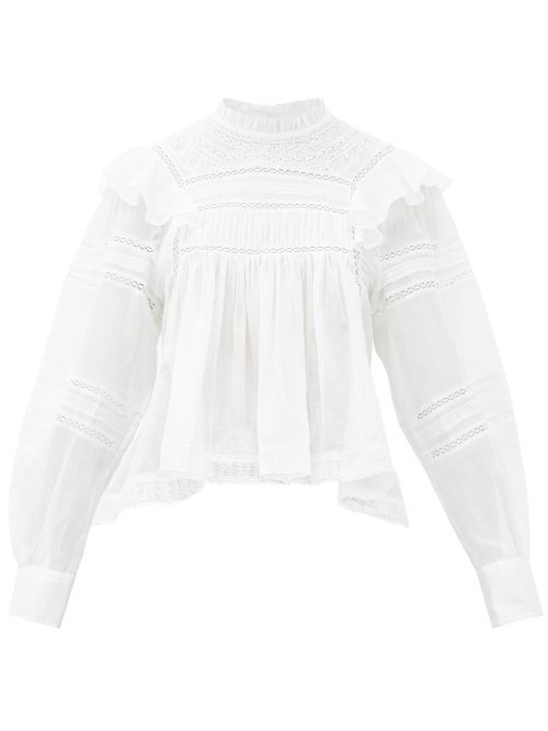 Isabel Marant Étoile - Viviana High-neck Ruffled Cotton Blouse - Womens - White | Matches (UK)