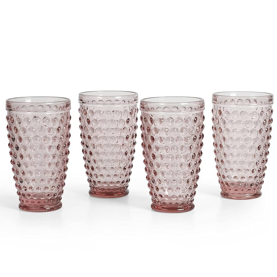 Martha Stewart Chauncey 4-Pack 14.3 oz Hobnail Handmade Glass Tumbler - Pink | Amazon (US)