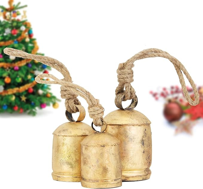 Vintage Rustic Cow Bell Christmas Bell Set - Shabby Chic Holiday Decor - Set of 3 Bells in Variou... | Amazon (US)