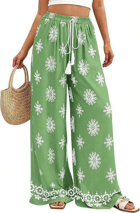 PRETTYGARDEN Women's Wide Leg Palazzo Pants 2026 Summer Boho Floral Trousers Spring Flowy Beach V... | Amazon (US)